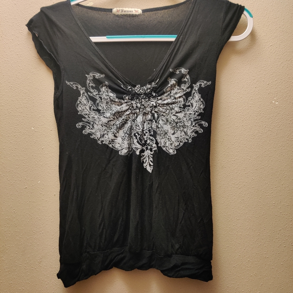 Women's Black Graphic Topbabded Bottom